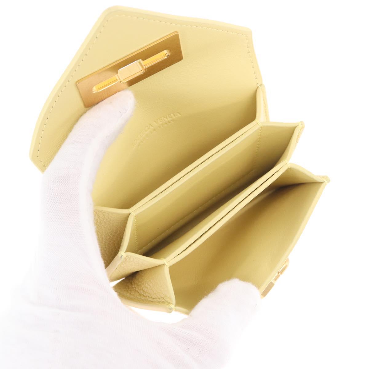 Bottega Veneta Card Case Leather Yellow Gold Auth 210968M