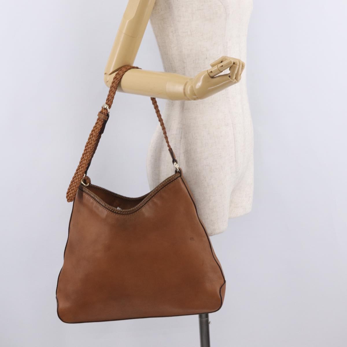 GUCCI Shoulder Bag Leather Brown Gold Tone 257026 Auth 210984A