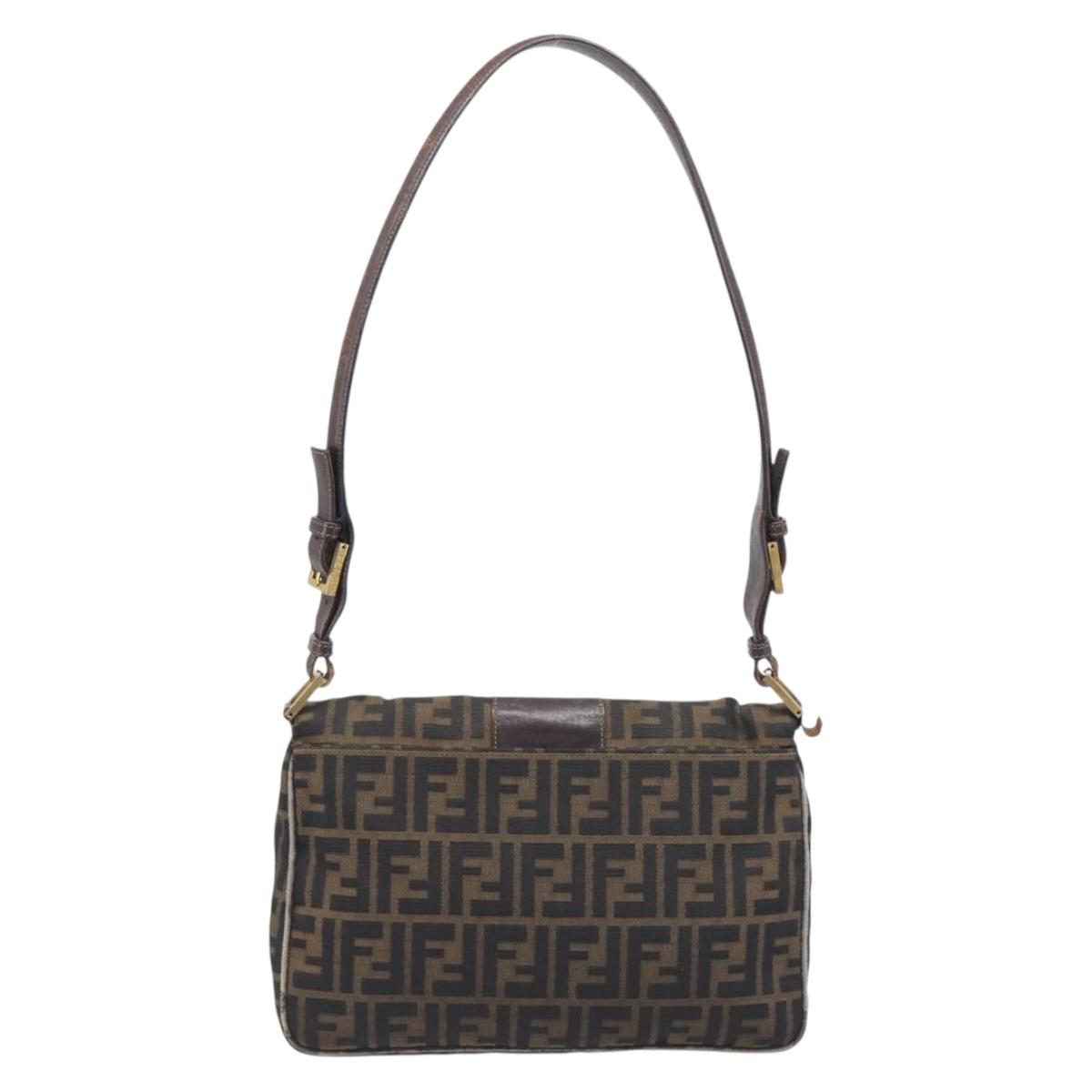 FENDI Zucca Canvas Shoulder Bag Brown Gold Tone Auth 210987