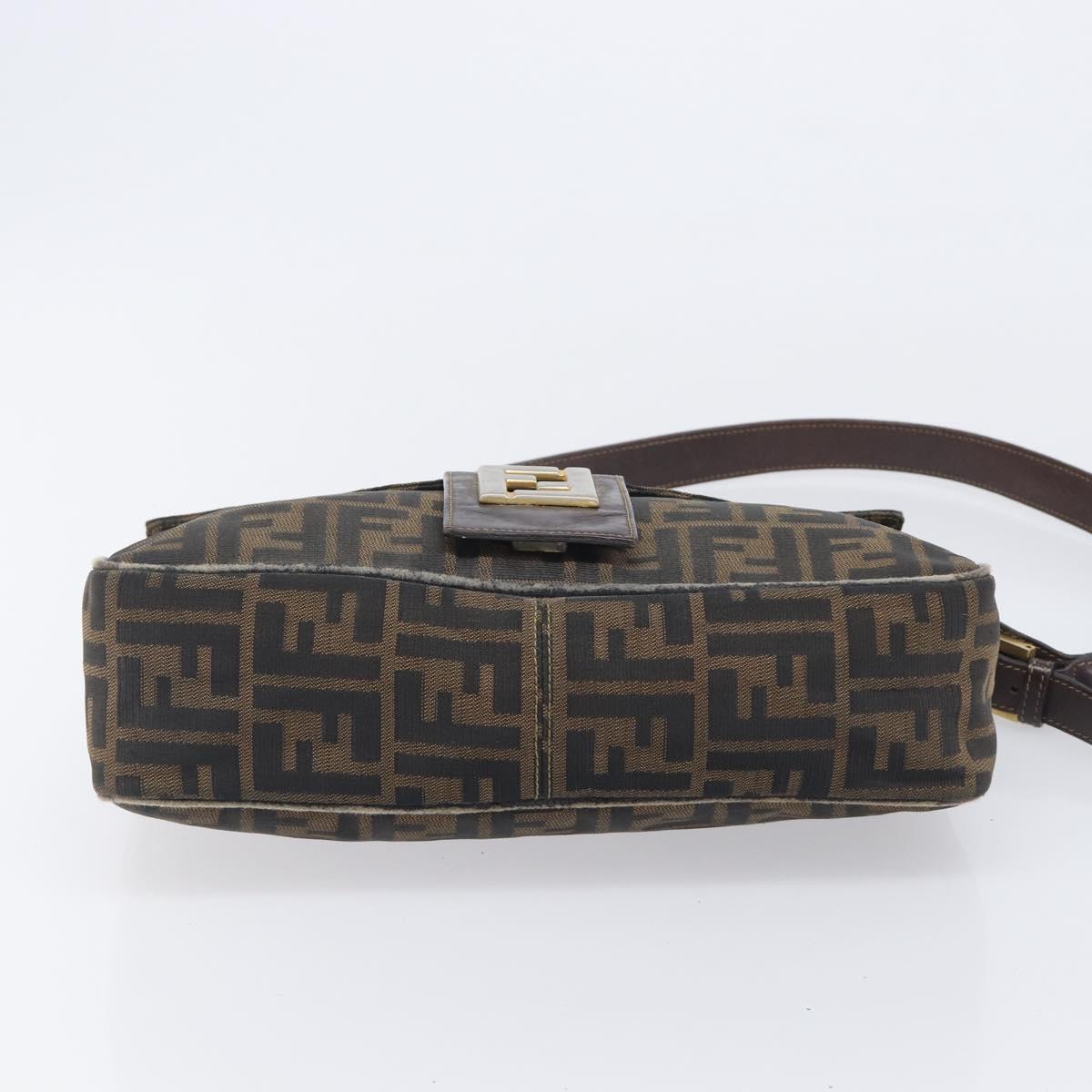 FENDI Zucca Canvas Shoulder Bag Brown Gold Tone Auth 210987