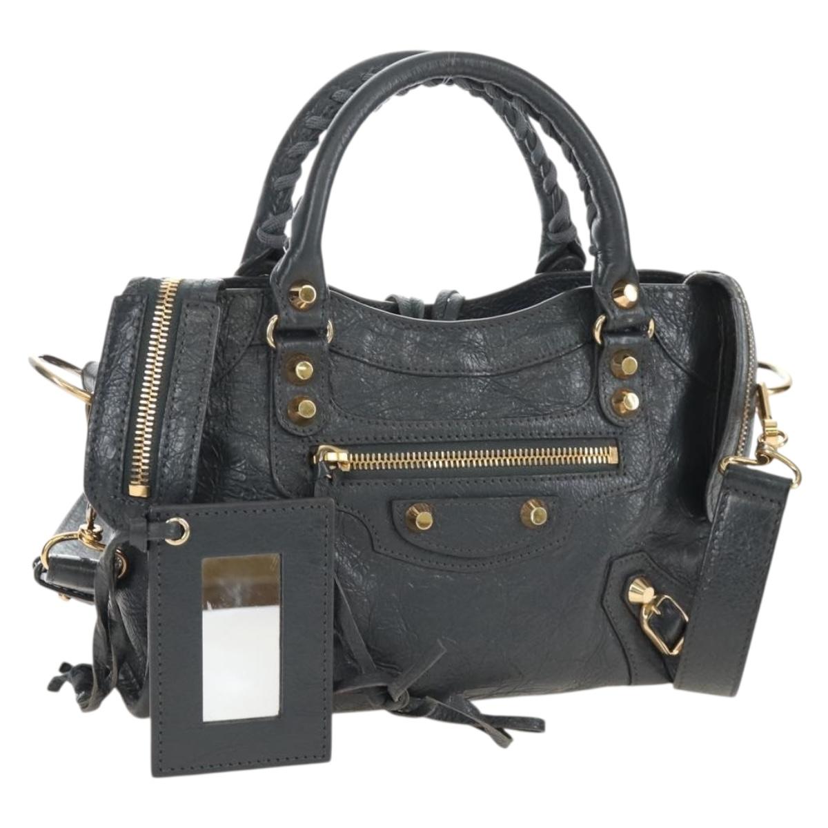 Balenciaga Classic Mini City Hand Bag Leather 2way Gray Gold 300265 Auth 210989M