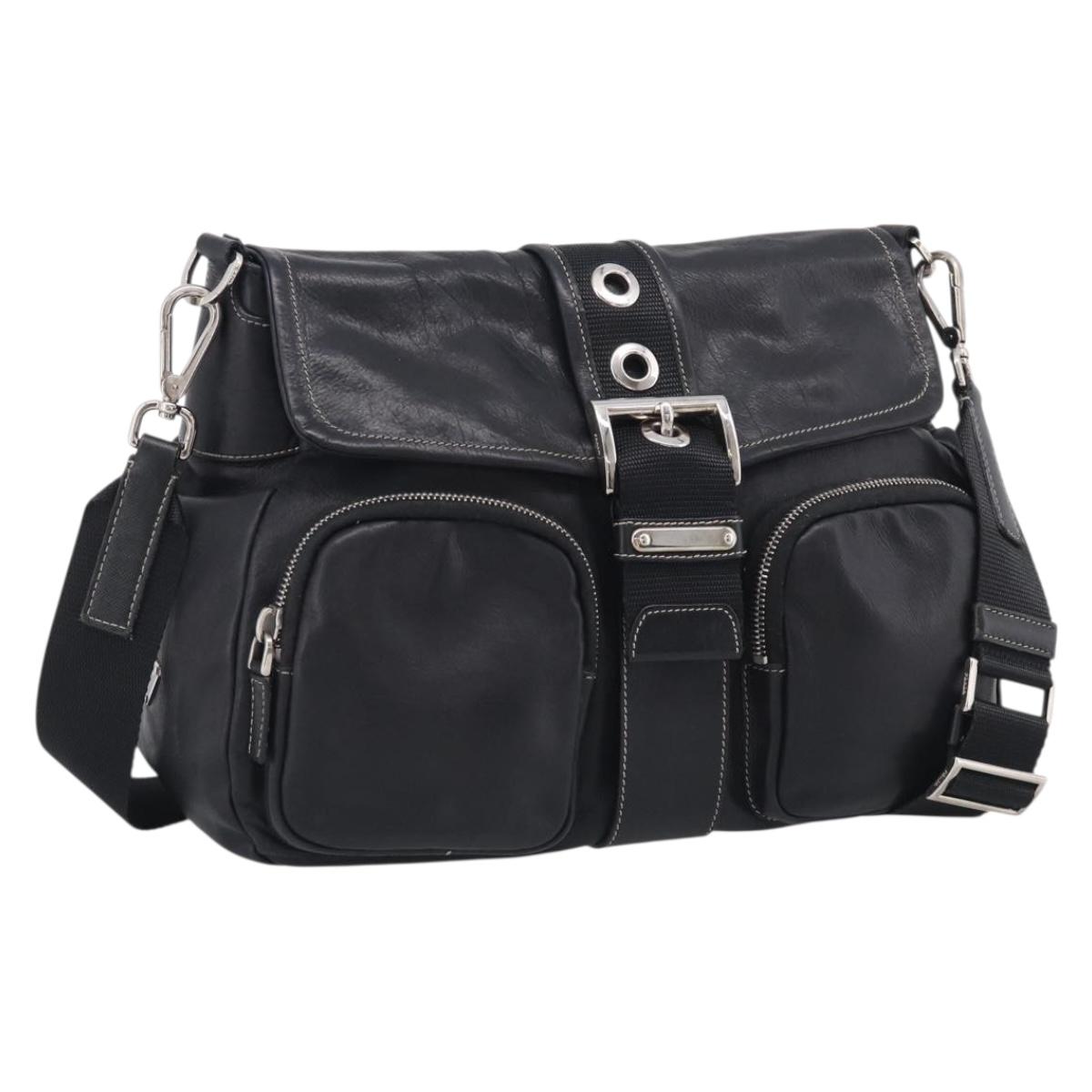PRADA Shoulder Bag Leather Black Silver Auth 210992V