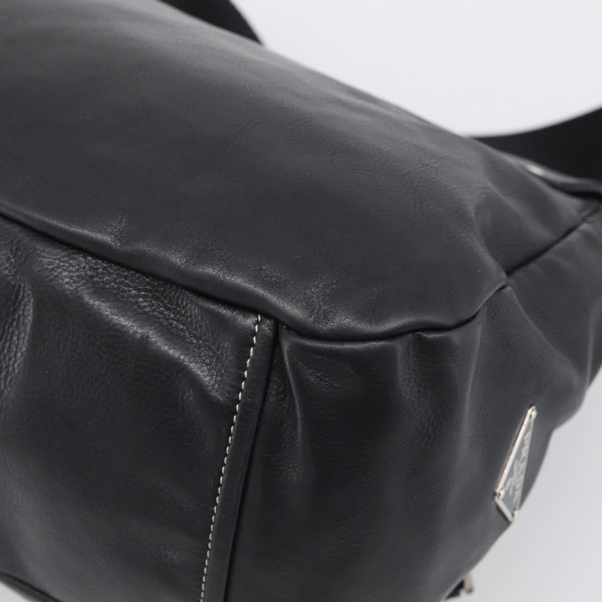 PRADA Shoulder Bag Leather Black Silver Auth 210992V