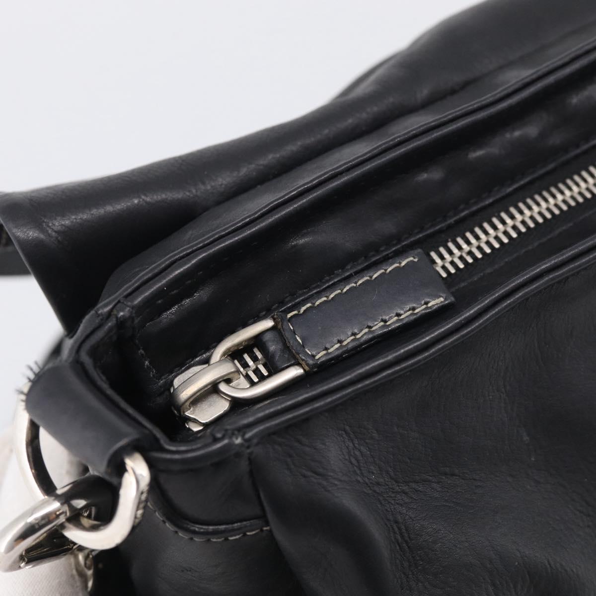 PRADA Shoulder Bag Leather Black Silver Auth 210992V