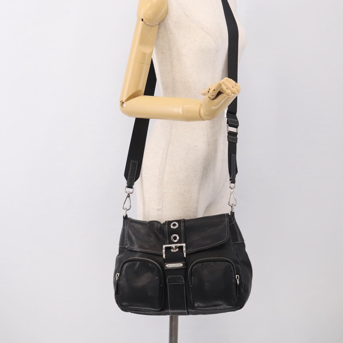 PRADA Shoulder Bag Leather Black Silver Auth 210992V
