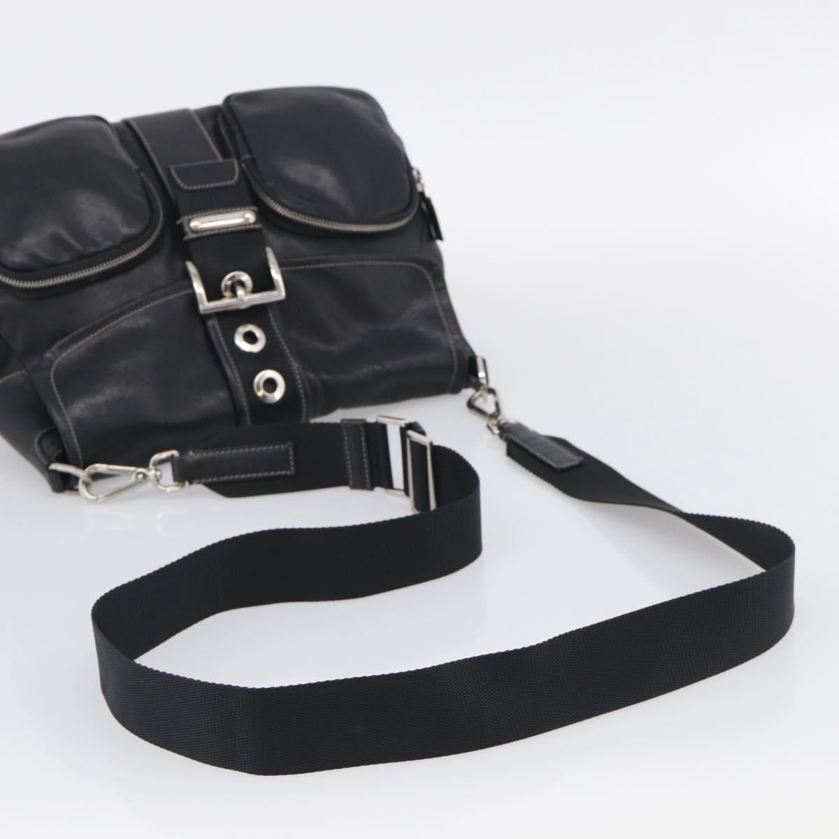 PRADA Shoulder Bag Leather Black Silver Auth 210992V
