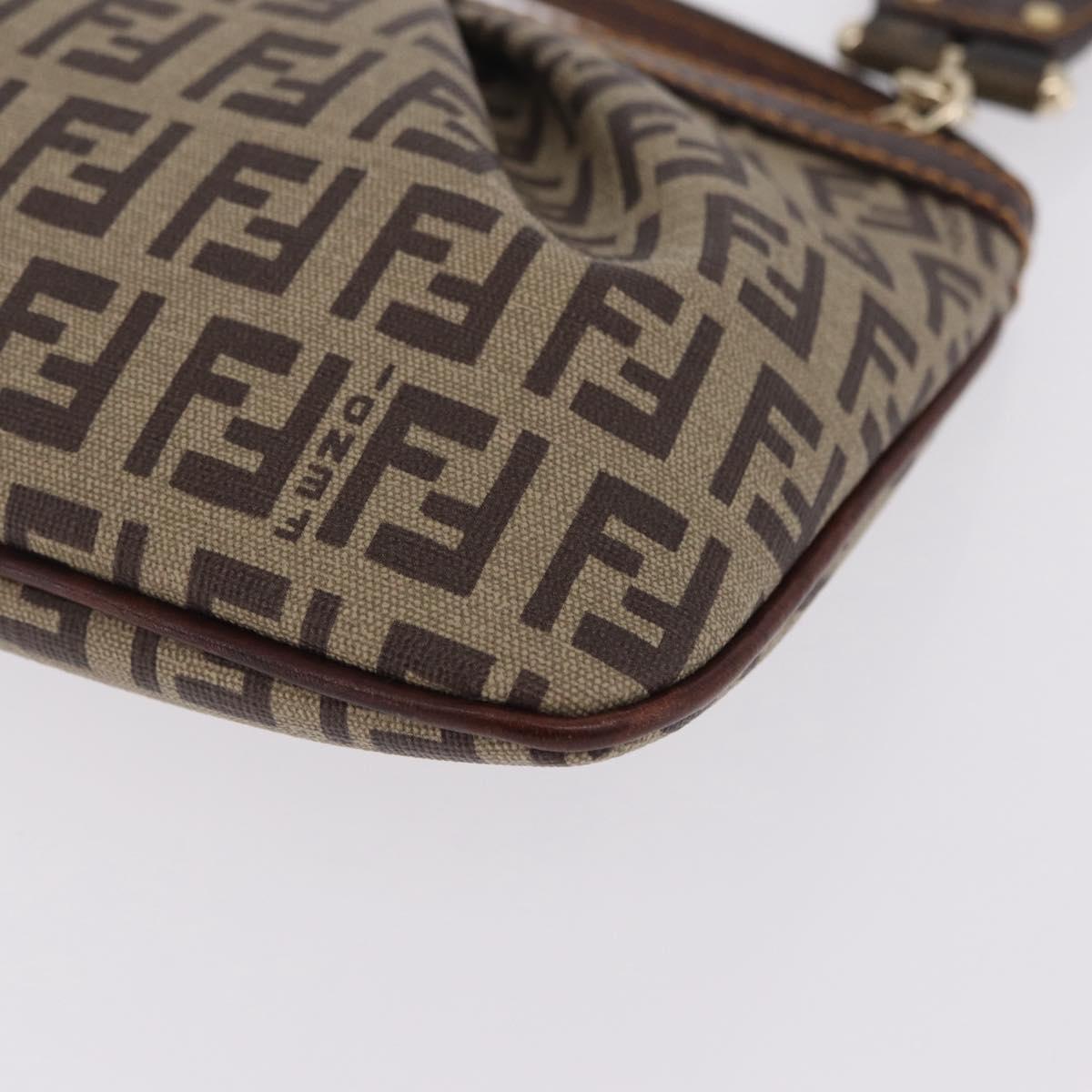 FENDI Zucchino Canvas Accessory Pouch PVC Beige Gold Tone 8BR566 Auth 210993V