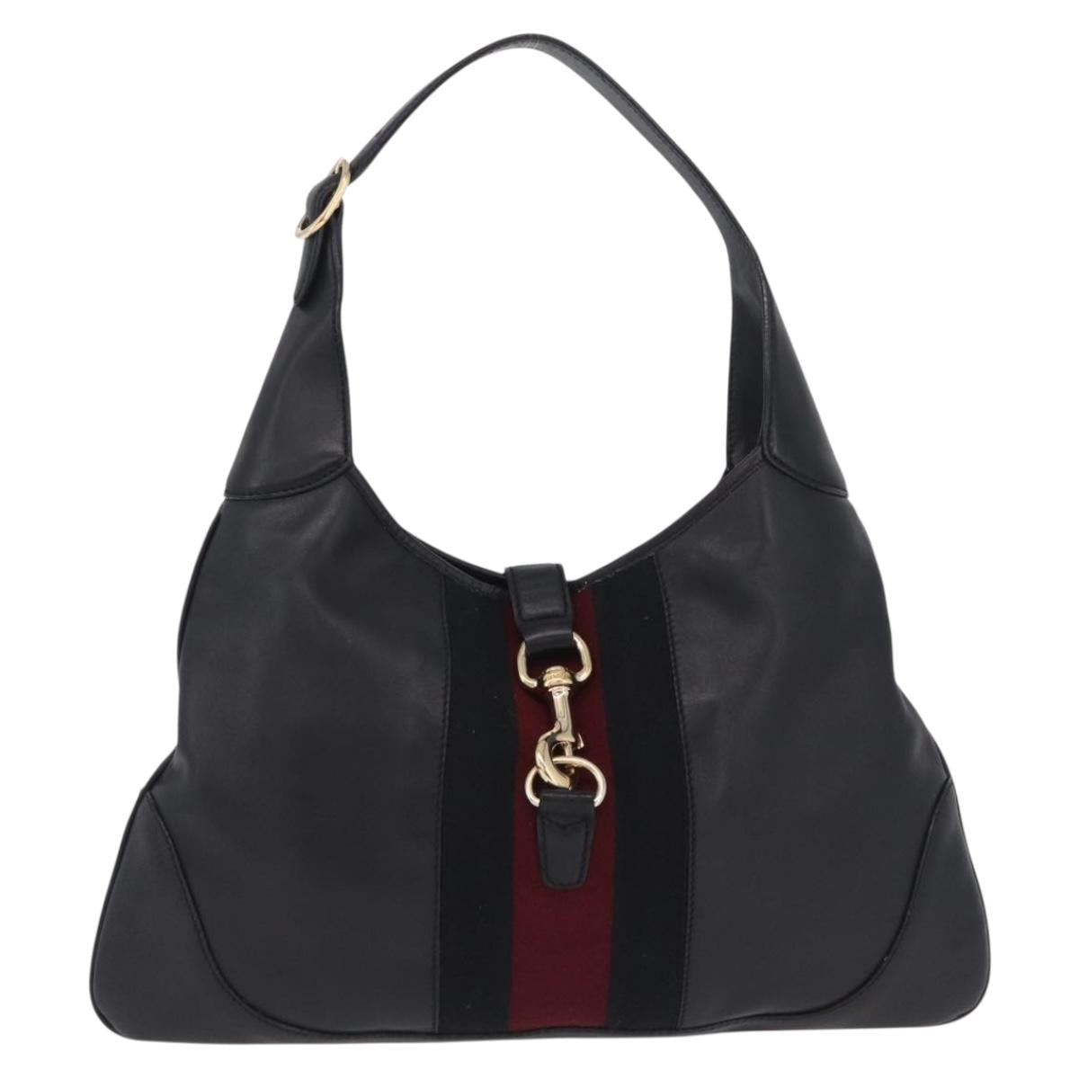 GUCCI Sherry Line Jackie Shoulder Bag Leather Black Gold 153029 Auth 210998V