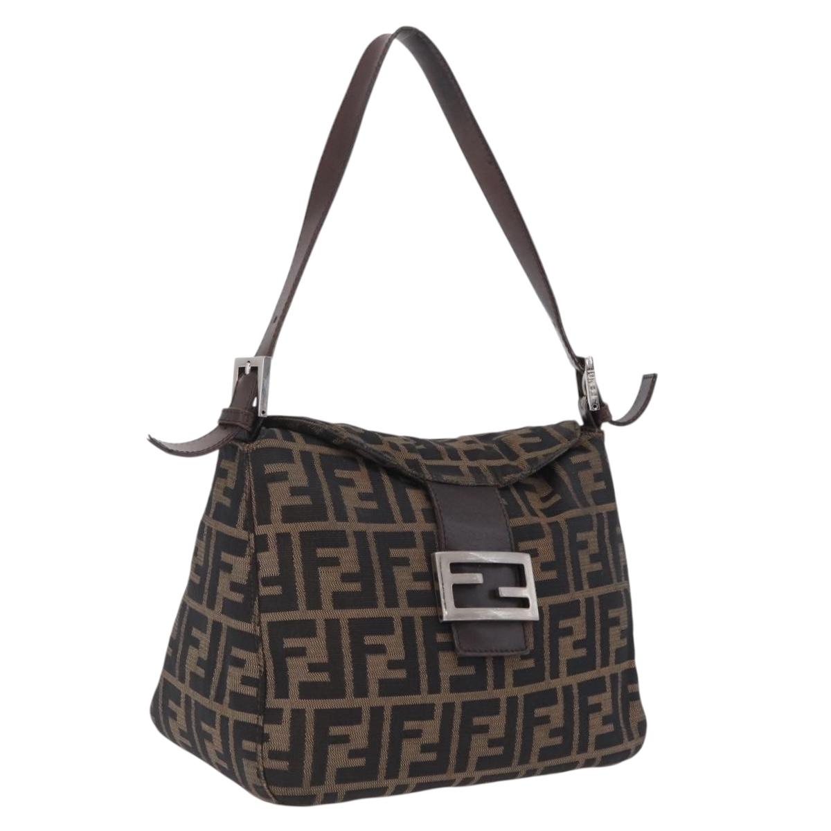 FENDI Zucca Canvas Mamma Baguette Shoulder Bag Brown Silver Auth 211002A