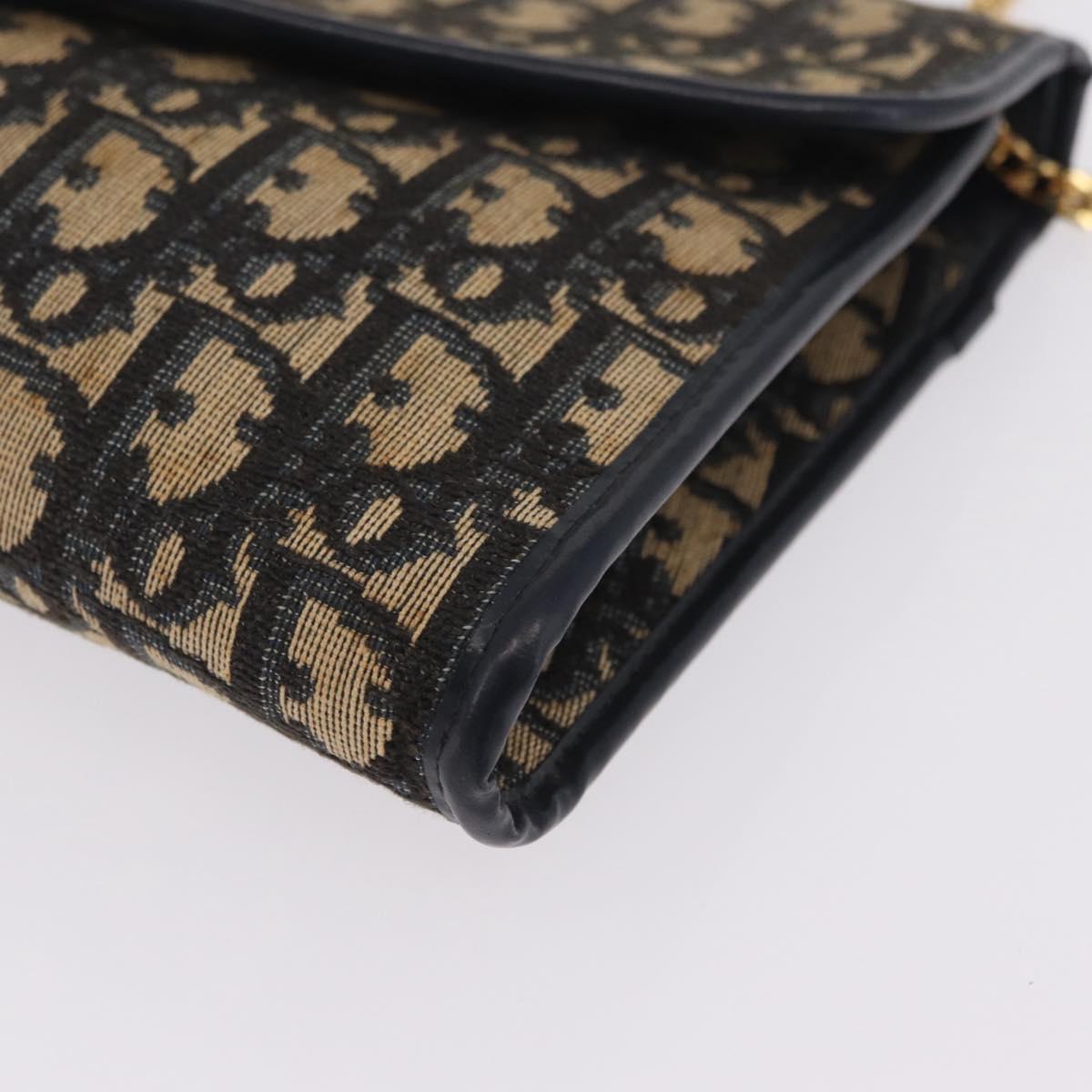 Christian Dior Trotter Canvas Chain Shoulder Bag Navy Gold Tone Auth 211003