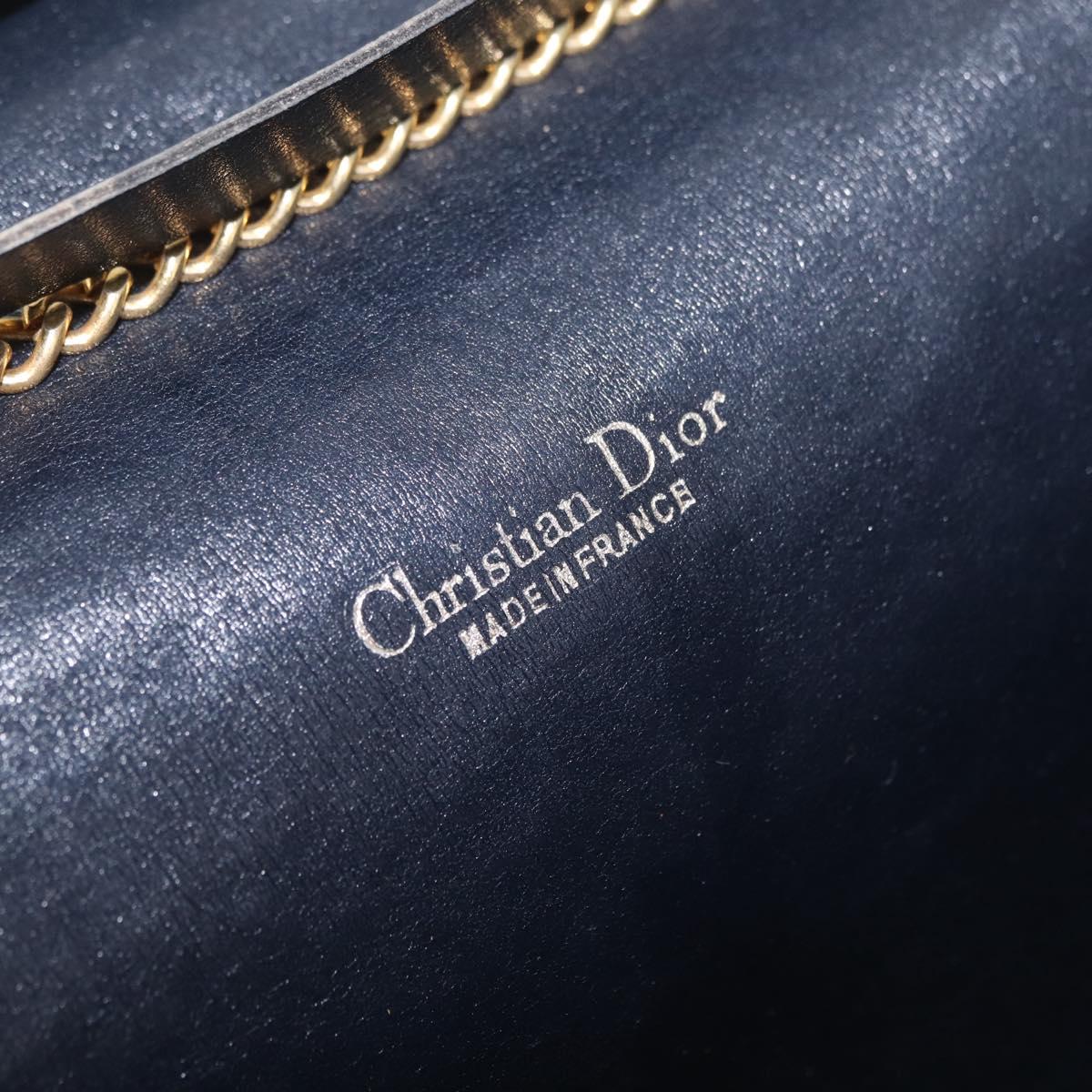 Christian Dior Trotter Canvas Chain Shoulder Bag Navy Gold Tone Auth 211003