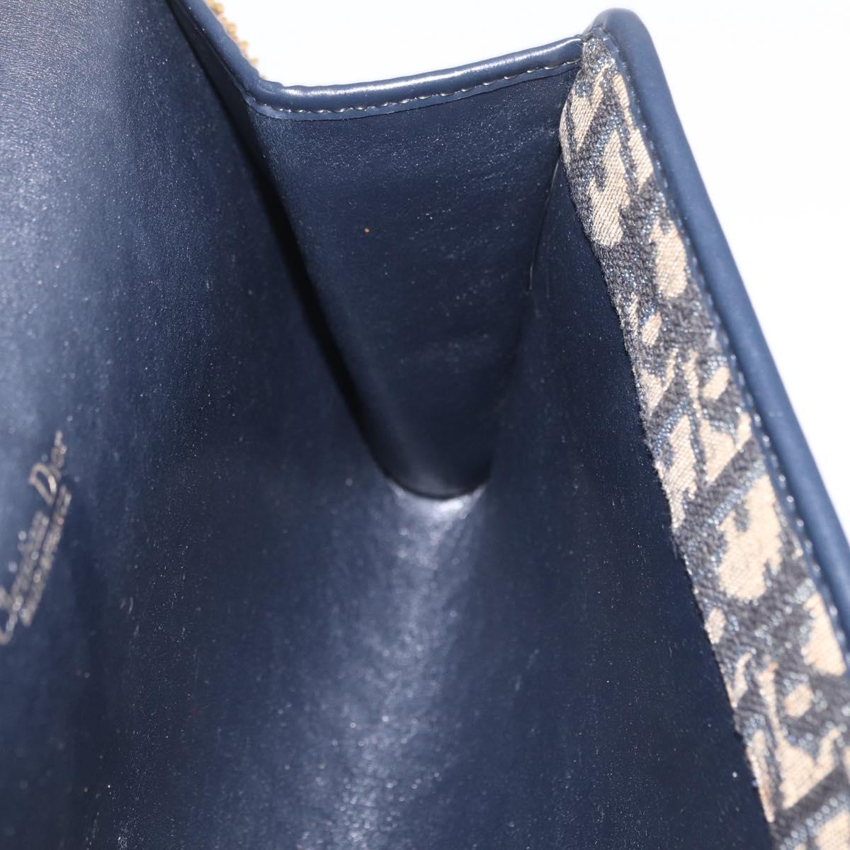 Christian Dior Trotter Canvas Chain Shoulder Bag Navy Gold Tone Auth 211003