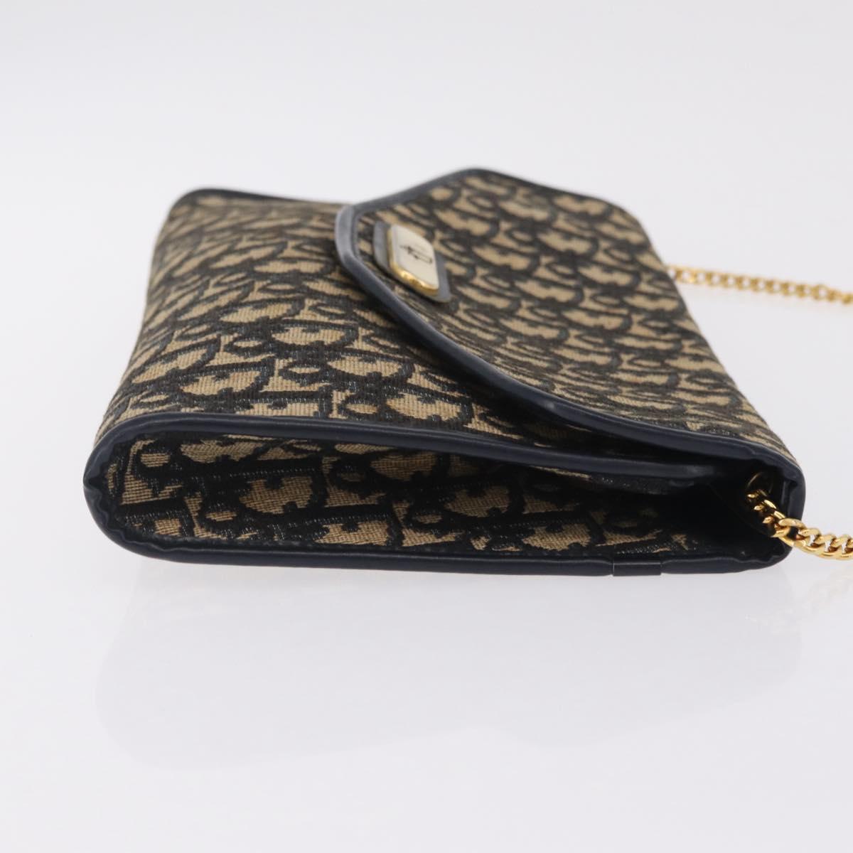 Christian Dior Trotter Canvas Chain Shoulder Bag Navy Gold Tone Auth 211003