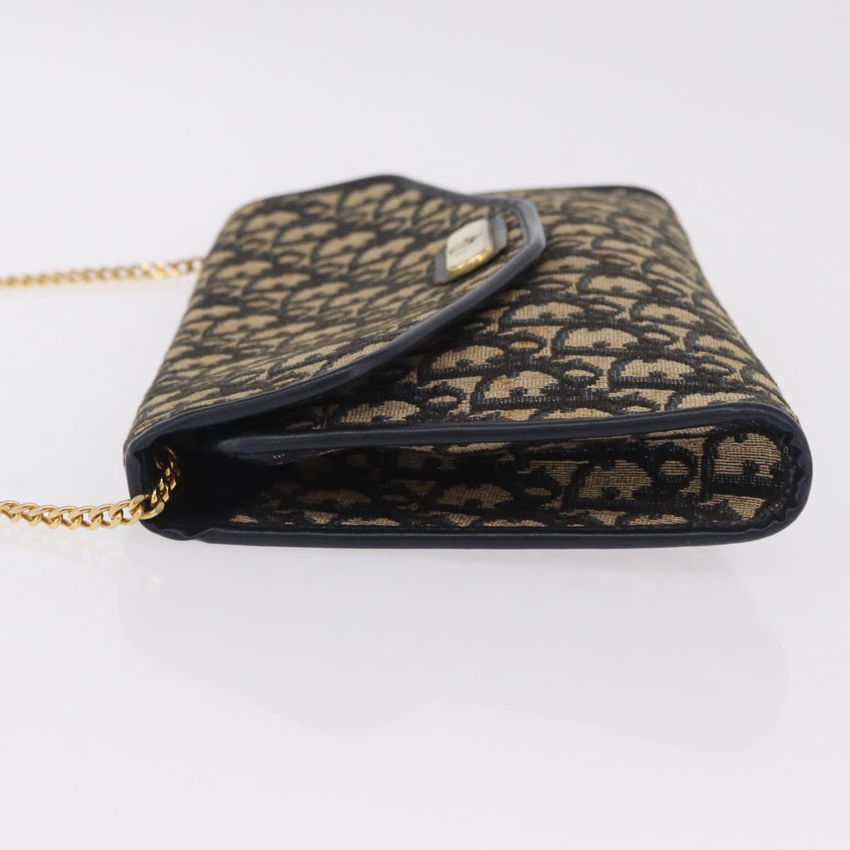 Christian Dior Trotter Canvas Chain Shoulder Bag Navy Gold Tone Auth 211003