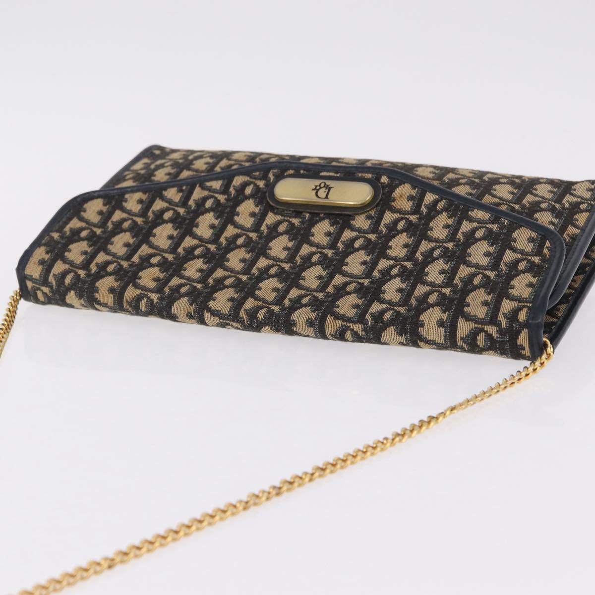 Christian Dior Trotter Canvas Chain Shoulder Bag Navy Gold Tone Auth 211003