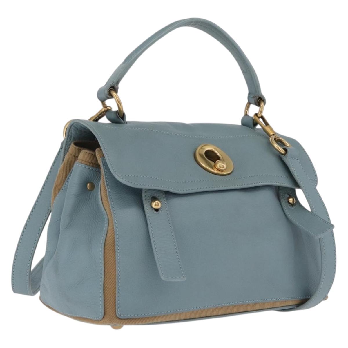 Saint Laurent Muse To Hand Bag Leather 2way Light Blue Gold 283731 Auth 211010V