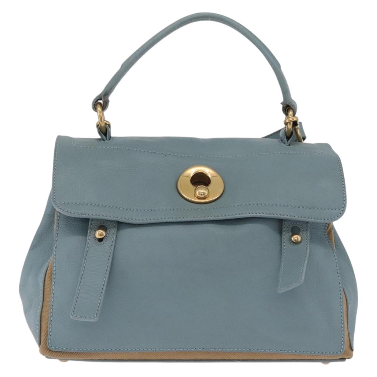 Saint Laurent Muse To Hand Bag Leather 2way Light Blue Gold 283731 Auth 211010V