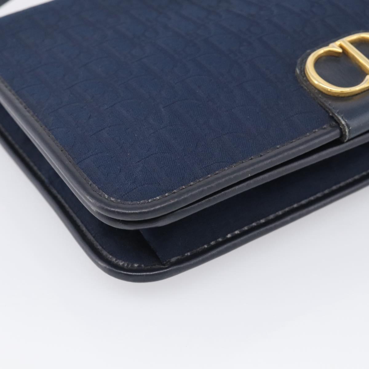 Christian Dior Trotter Canvas Shoulder Bag Navy Gold Tone Auth 211012