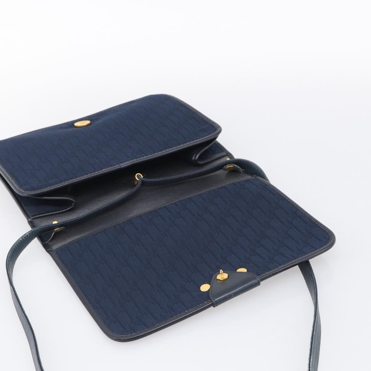 Christian Dior Trotter Canvas Shoulder Bag Navy Gold Tone Auth 211012