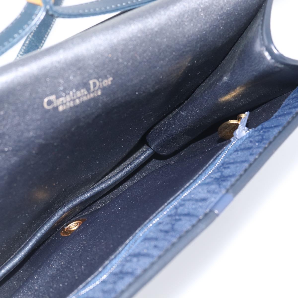 Christian Dior Trotter Canvas Shoulder Bag Navy Gold Tone Auth 211012