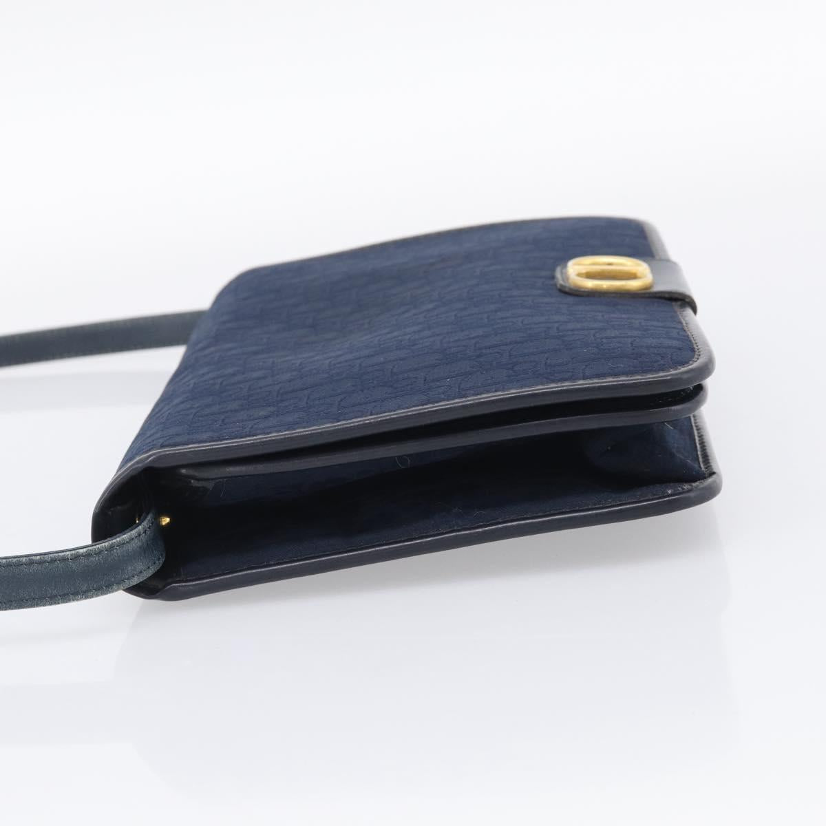 Christian Dior Trotter Canvas Shoulder Bag Navy Gold Tone Auth 211012