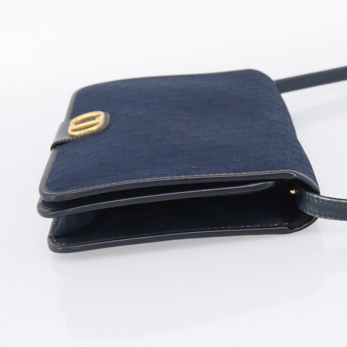 Christian Dior Trotter Canvas Shoulder Bag Navy Gold Tone Auth 211012