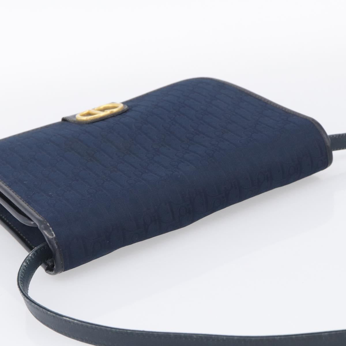 Christian Dior Trotter Canvas Shoulder Bag Navy Gold Tone Auth 211012