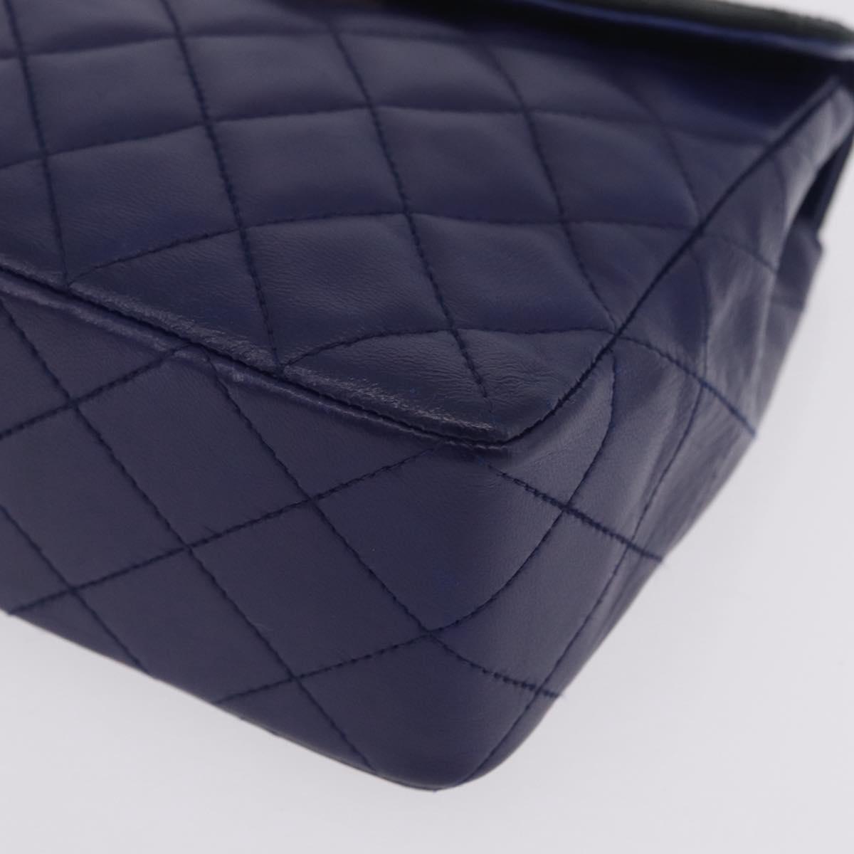 CHANEL Matelasse Chain Shoulder Bag Lamb Skin Navy Gold Tone CC Auth 211015A
