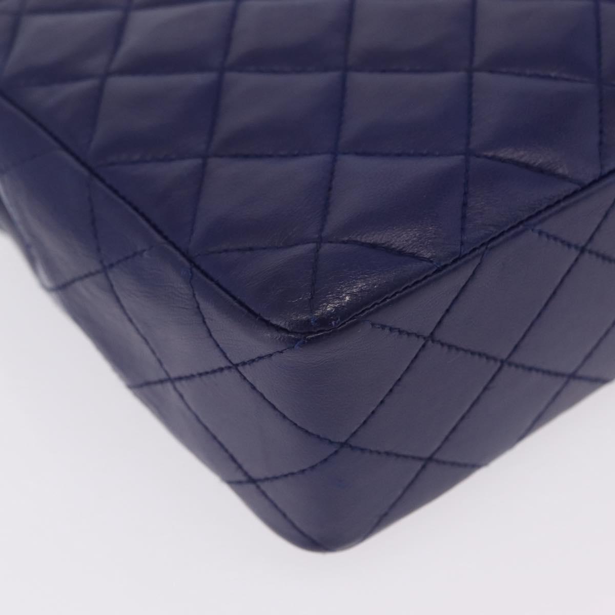 CHANEL Matelasse Chain Shoulder Bag Lamb Skin Navy Gold Tone CC Auth 211015A