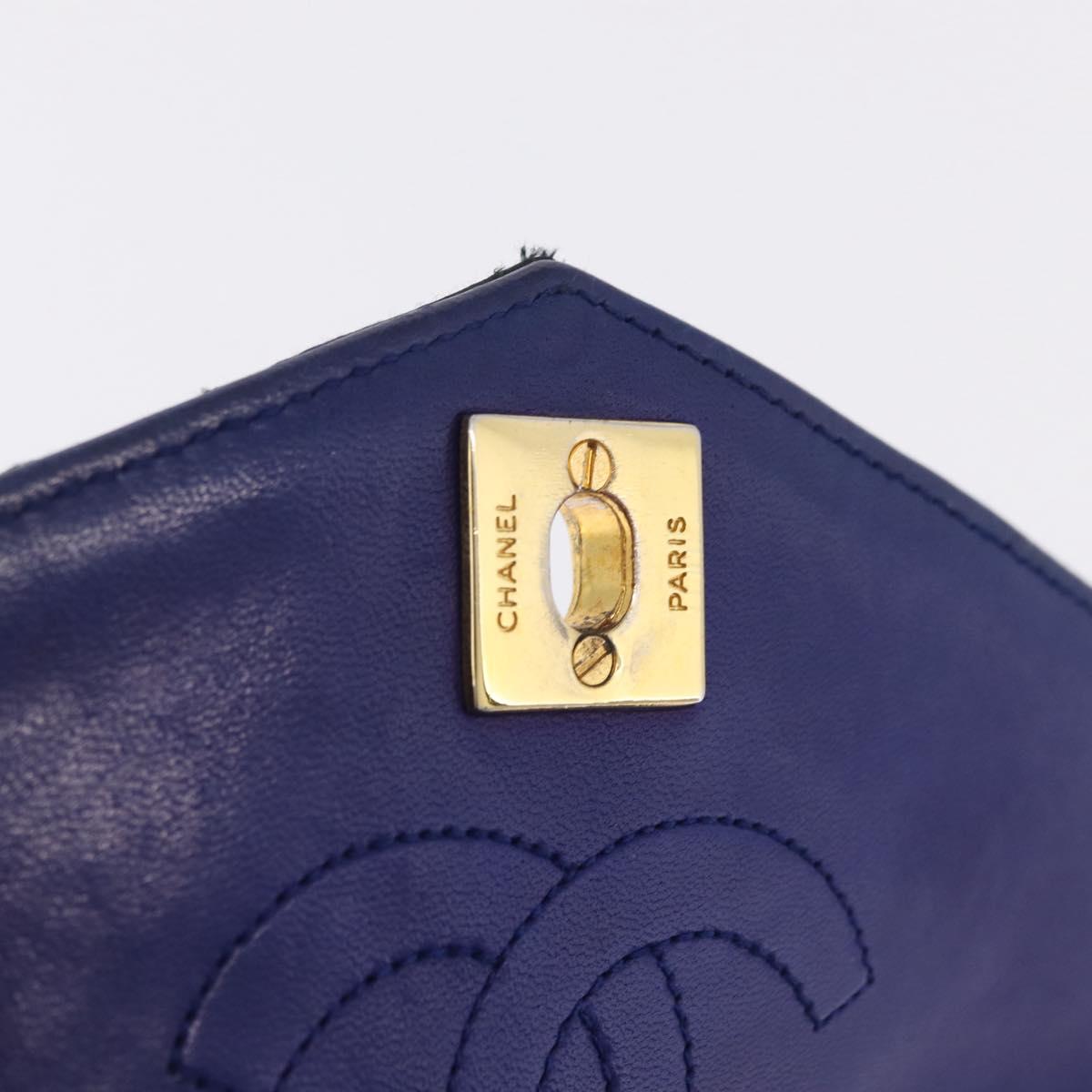 CHANEL Matelasse Chain Shoulder Bag Lamb Skin Navy Gold Tone CC Auth 211015A
