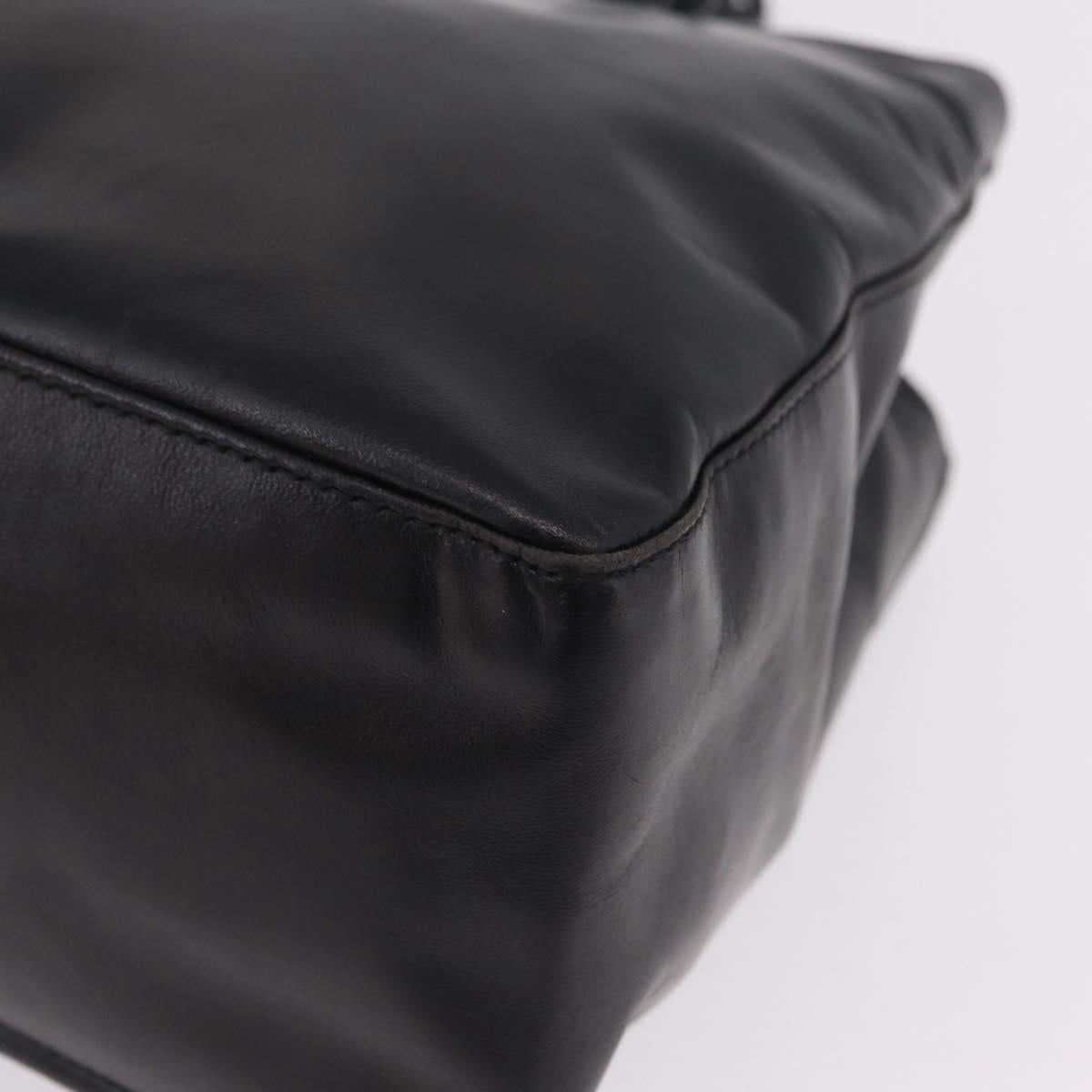 PRADA Chain Shoulder Tote Bag Leather Black Auth 211021A