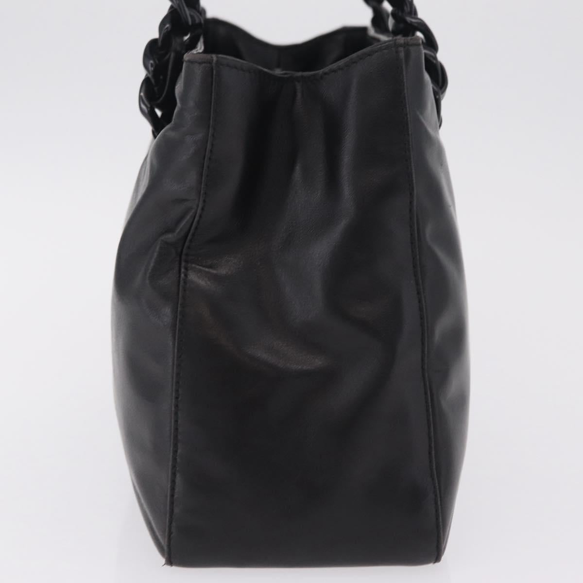 PRADA Chain Shoulder Tote Bag Leather Black Auth 211021A