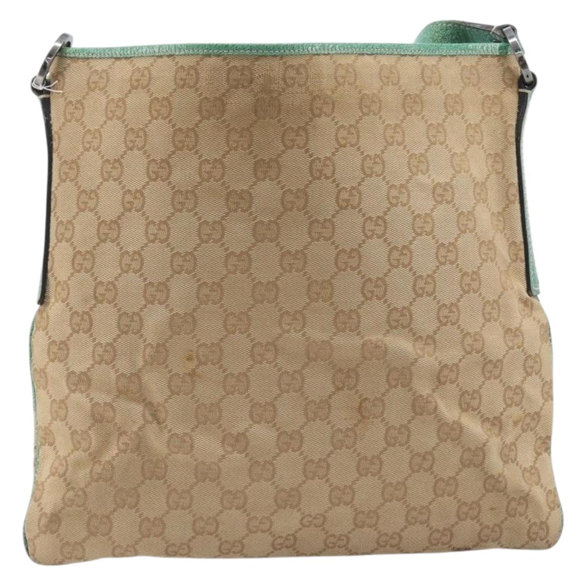 GUCCI GG Canvas Shoulder Bag Beige Silver 113013 Auth 211027