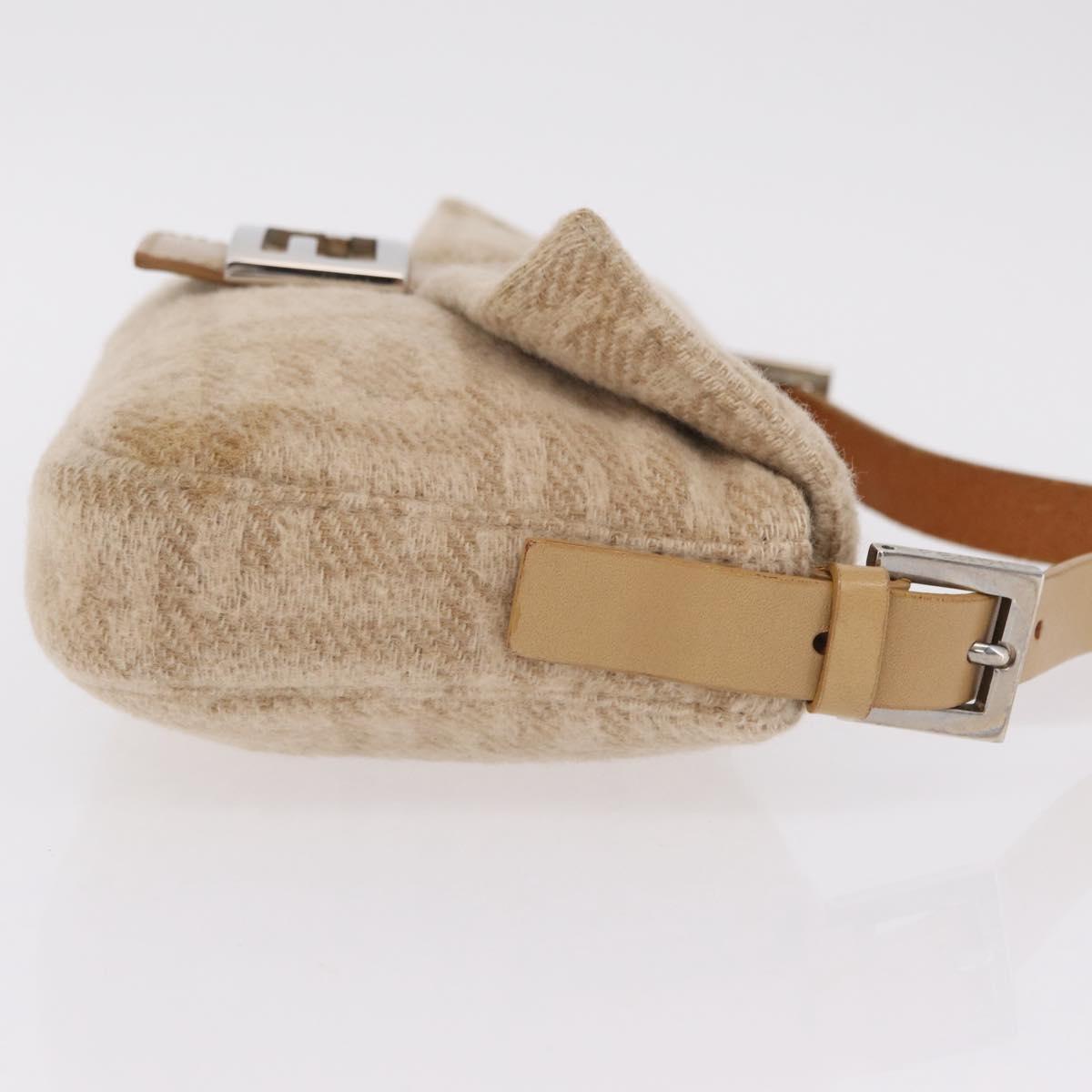 FENDI Zucca Canvas Mamma Baguette Shoulder Bag Wool Beige Silver Auth 211029V