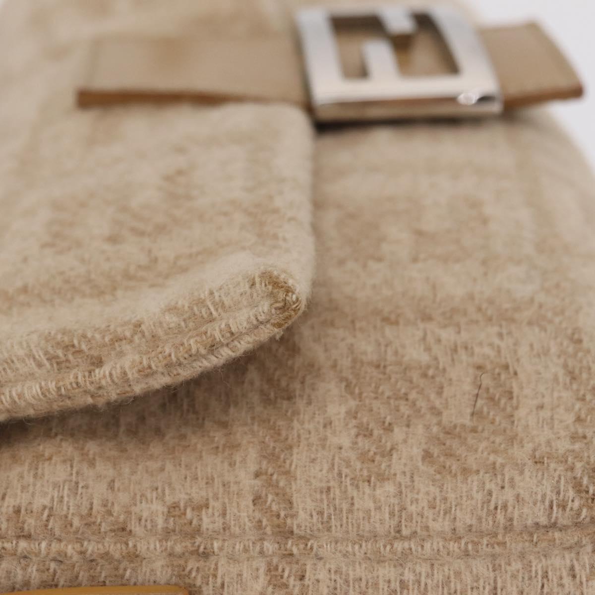 FENDI Zucca Canvas Mamma Baguette Shoulder Bag Wool Beige Silver Auth 211029V