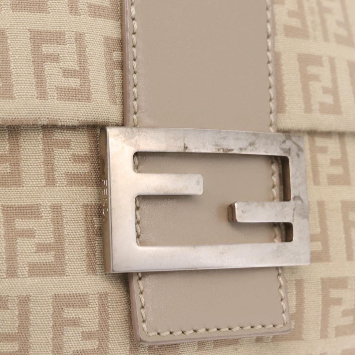 FENDI Zucchino Canvas Shoulder Bag Beige Silver 8BT075 Auth 211031