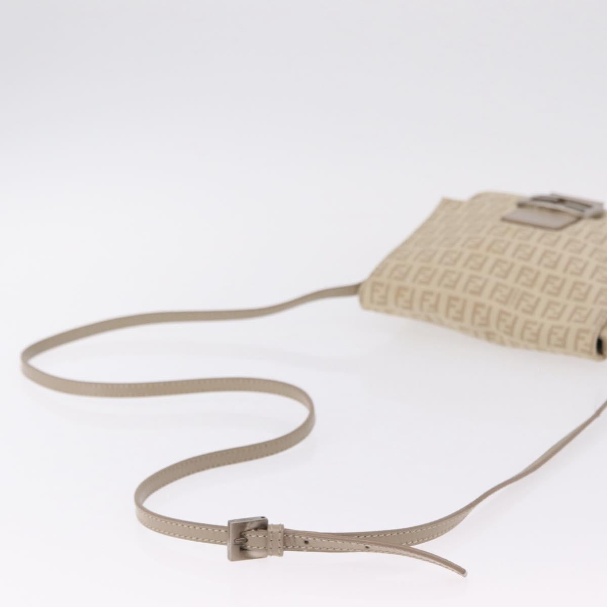 FENDI Zucchino Canvas Shoulder Bag Beige Silver 8BT075 Auth 211031