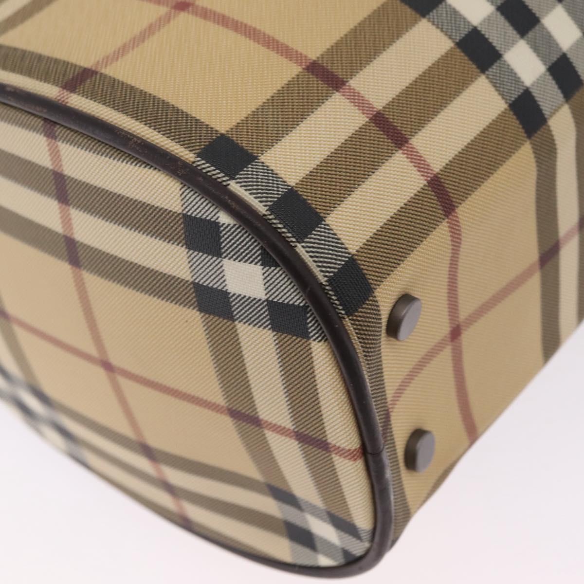 BURBERRY Nova Check Boston Bag PVC Beige Silver Auth 211035