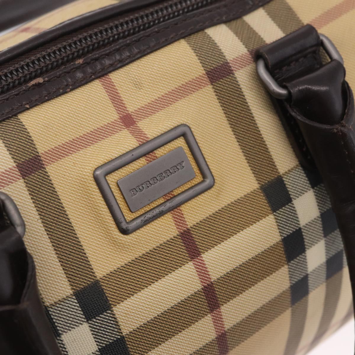 BURBERRY Nova Check Boston Bag PVC Beige Silver Auth 211035