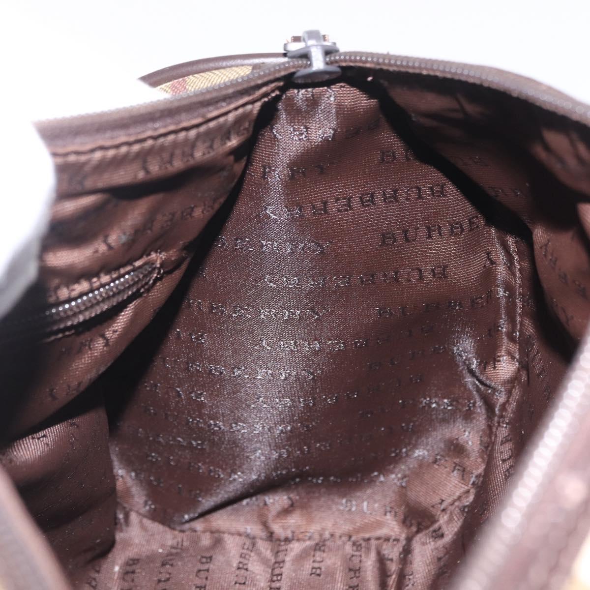 BURBERRY Nova Check Boston Bag PVC Beige Silver Auth 211035