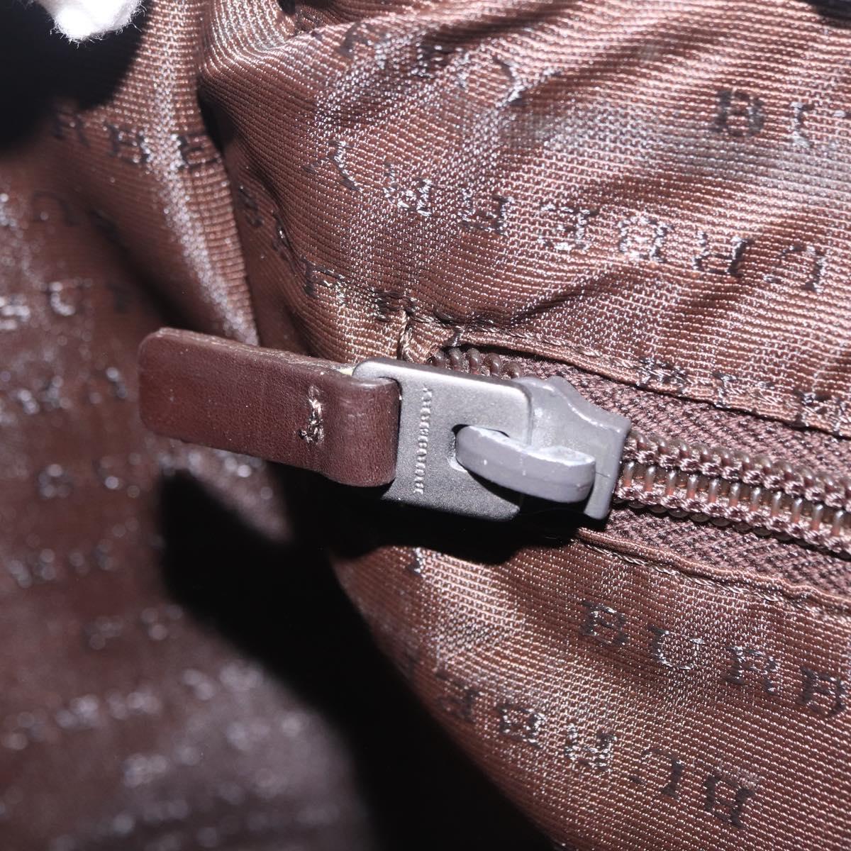 BURBERRY Nova Check Boston Bag PVC Beige Silver Auth 211035