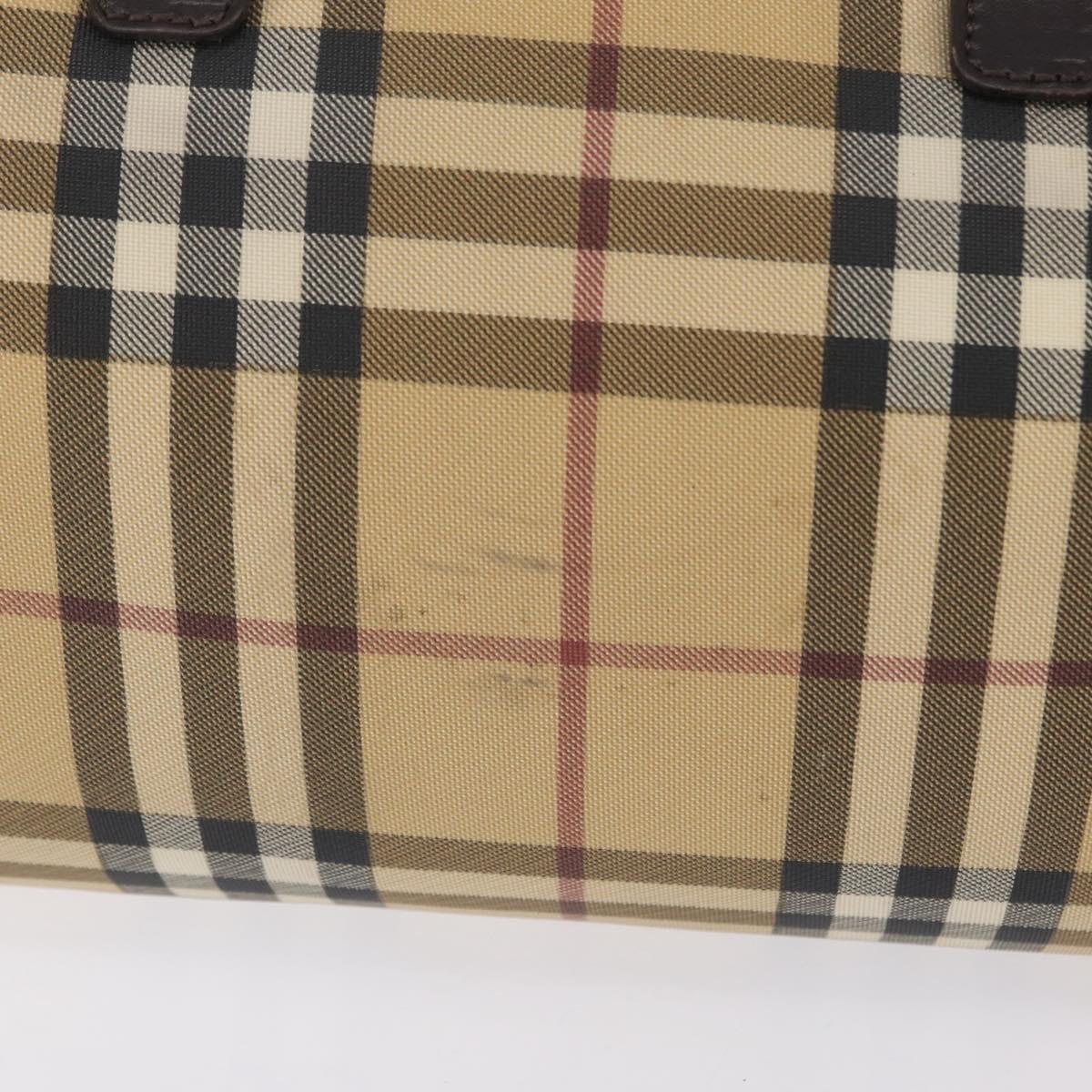 BURBERRY Nova Check Boston Bag PVC Beige Silver Auth 211035
