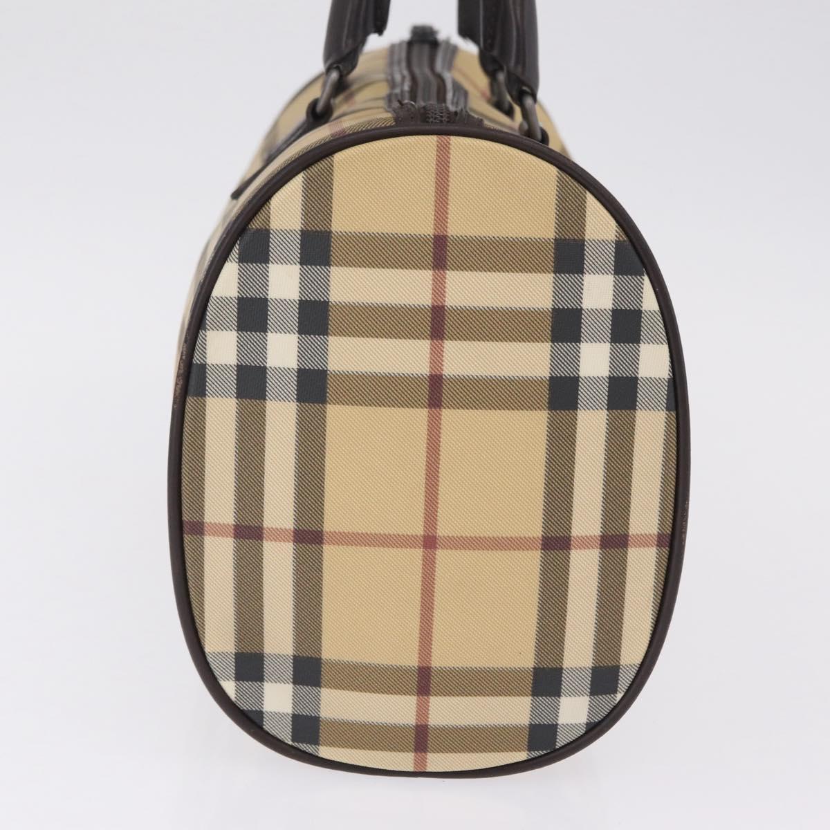 BURBERRY Nova Check Boston Bag PVC Beige Silver Auth 211035