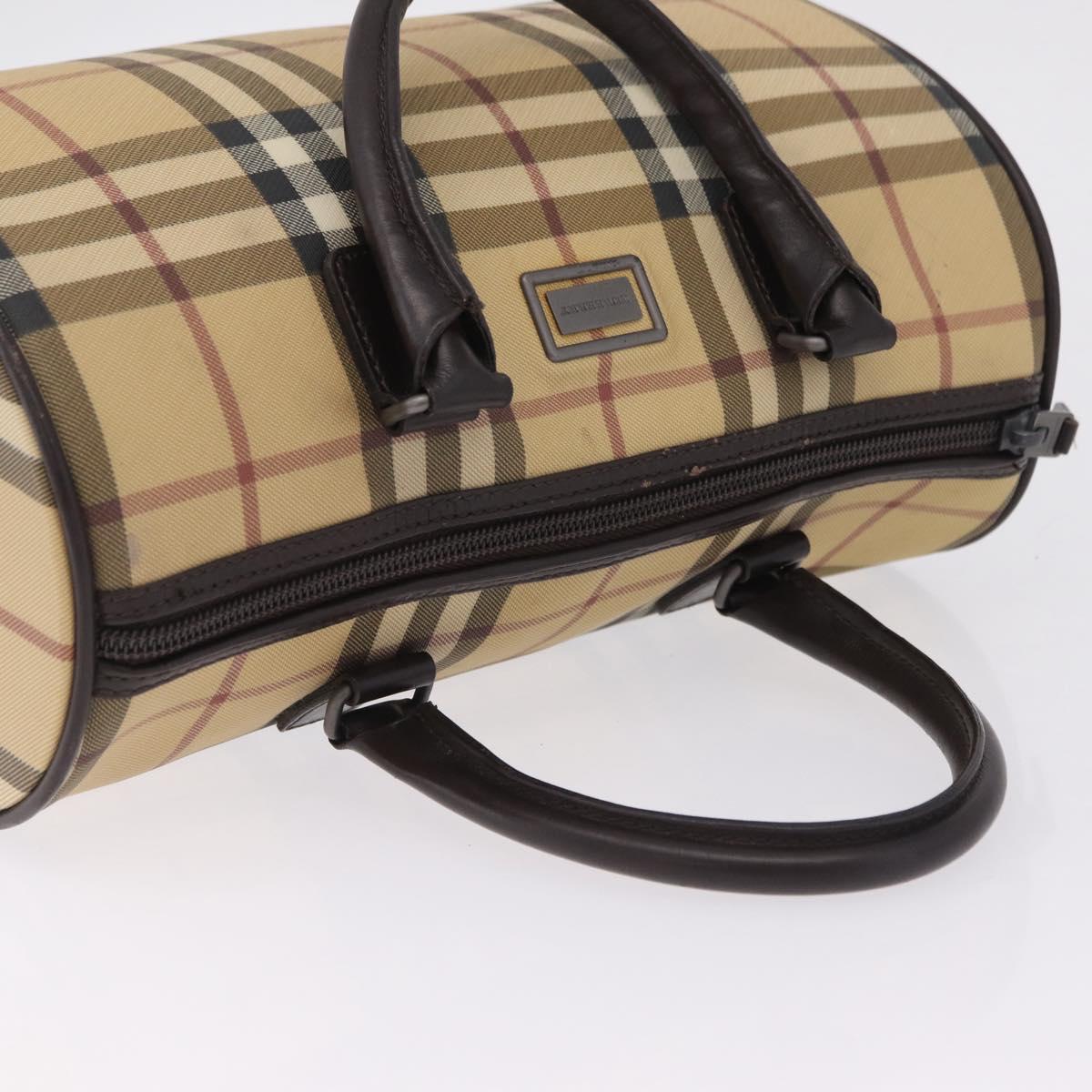 BURBERRY Nova Check Boston Bag PVC Beige Silver Auth 211035