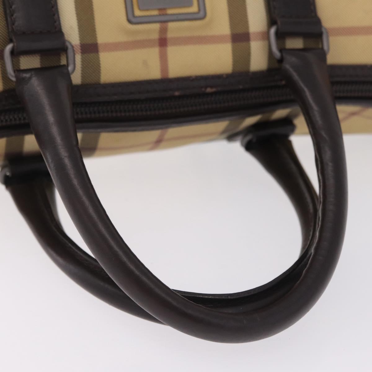 BURBERRY Nova Check Boston Bag PVC Beige Silver Auth 211035