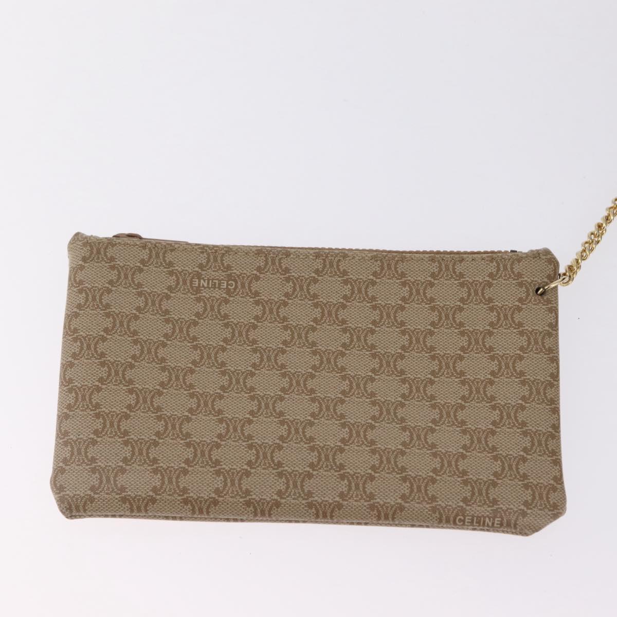 CELINE Macadam Shoulder Bag PVC Beige Gold Tone Auth 211036