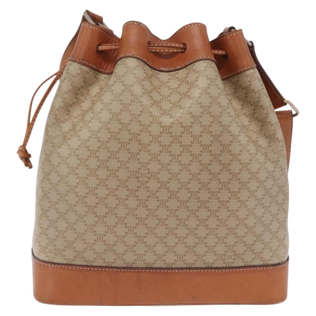 CELINE Macadam Shoulder Bag PVC Beige Gold Tone Auth 211036