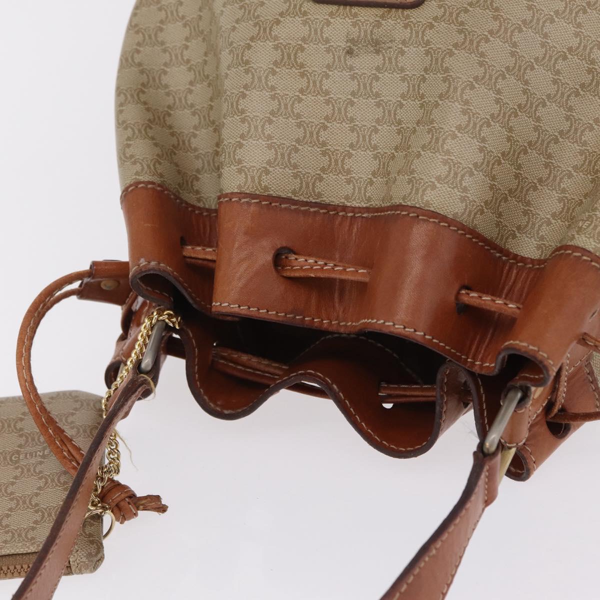 CELINE Macadam Shoulder Bag PVC Beige Gold Tone Auth 211036