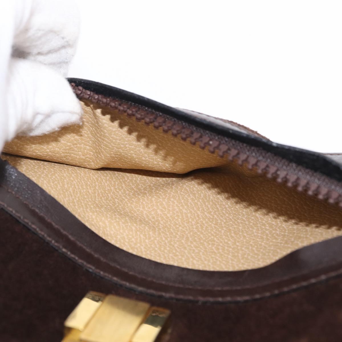 GUCCI Web Sherry Line Shoulder Bag Suede Brown Gold Tone Auth 211045