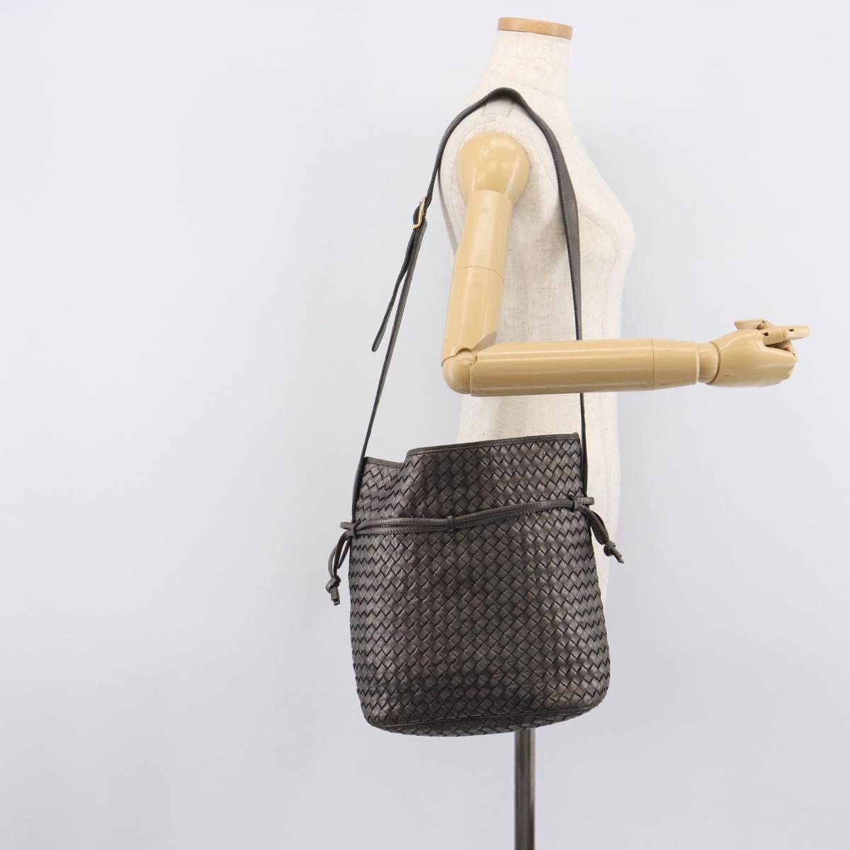 Bottega Veneta INTRECCIATO Shoulder Bag Leather Gray Gold Tone Auth 211048A